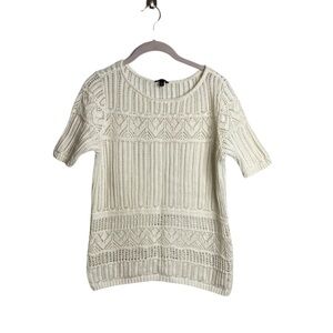 Talbots beige tight knit crochet scoop neck short sleeve lightweight  blouse MP